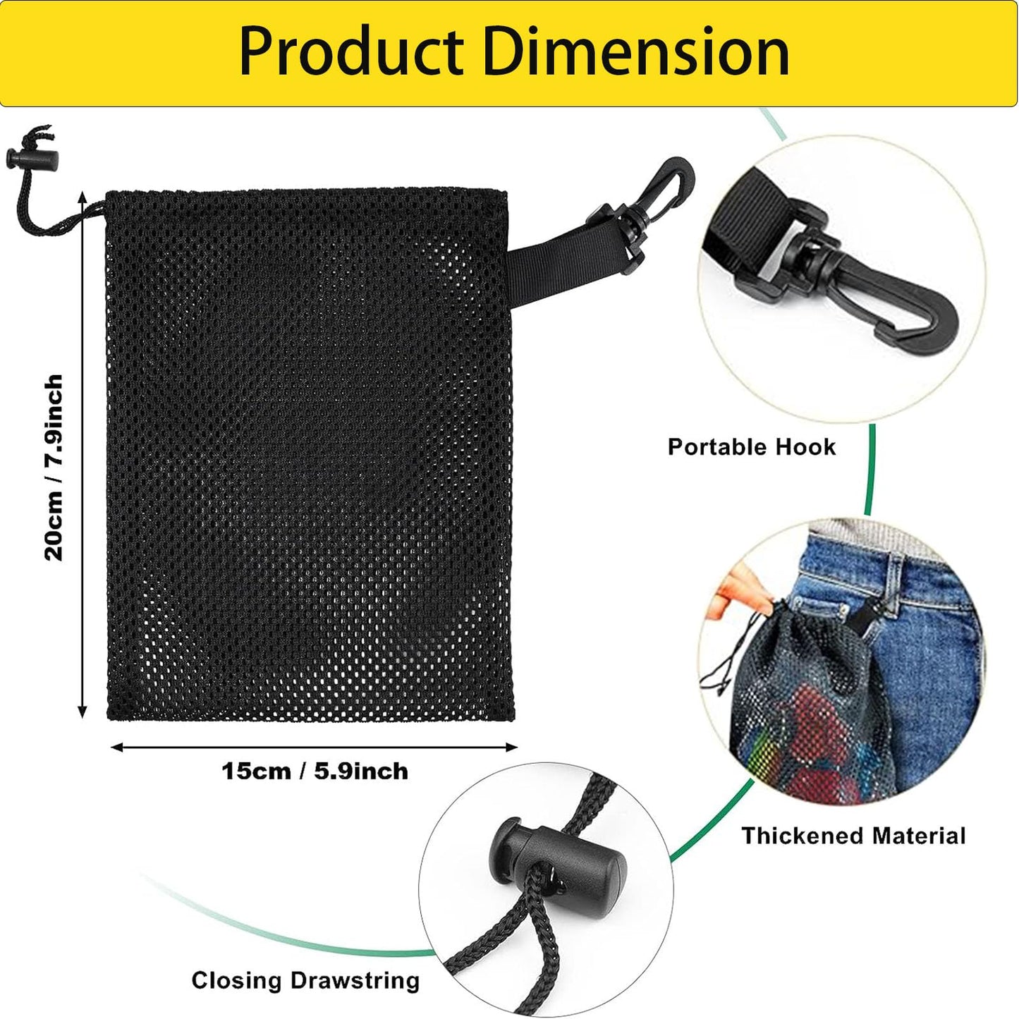 10PCS Mesh Drawstring Bags With Clips,5.9x7.9Inch Portable Nylon Storage Bags with Sliding Drawstring for toy, Sports Storage, Diving, Outdoor Activities Travel Kitchen