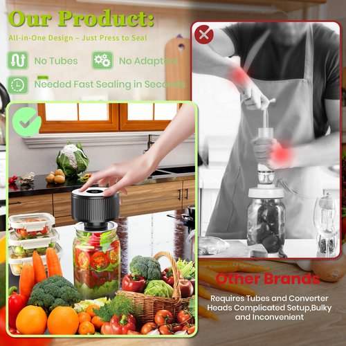FUTESI Mason Jar Vacuum Sealer Kit,Auto Stop jar vacuum sealer for mason jars,Portable kitchen Food Storage and Canning,Includes 20 Jar Lids,with Led Screen
