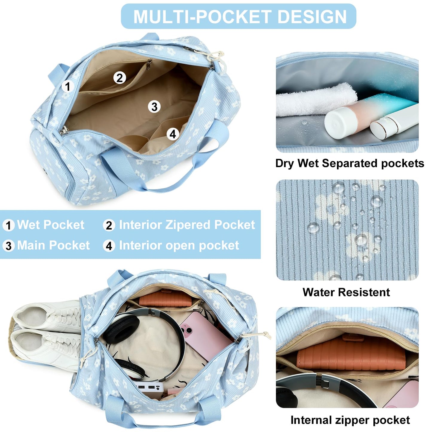 BLUBOON Duffle Bag Girls Kids Cute Gym Bag with Shoes Compartment & Wet Separation Waterproof Sports Overnight Travel Bag
