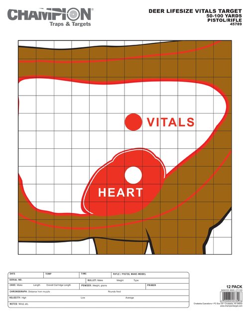 Champion Deer Vitals Paper Target, 14x18, 12ct