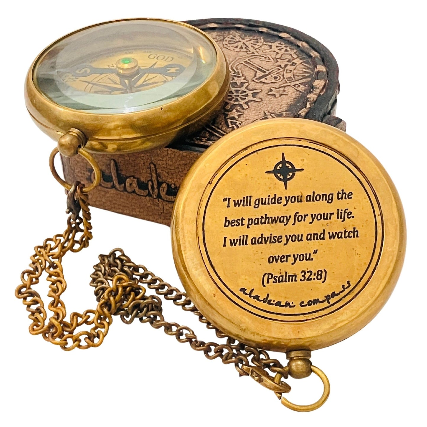 Divine Path Engraved Compass - I Will Guide You - Psalm 32:8" Quote | Inspirational Gifts for Men Women, Uplifting Spiritual Heavenly Faith Gift Boys Girls