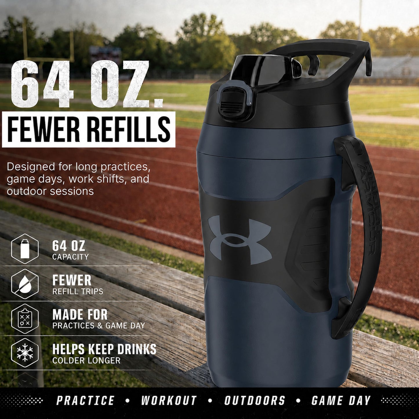 Under Armour Insulated Water Bottle with Handle & Fence Hook, Half Gallon Sports Water Jug, Leak-Resistant & BPA-Free for Baseball, Football & Gym - Penta Pink/Black, 64oz