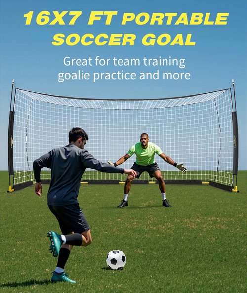 PodiuMax 16X7 FT Soccer Goal Target Net with 10 Highlighted Scoring Zones, Portable Soccer Field Equipment, Backyard Shooting Training Football Goal Net