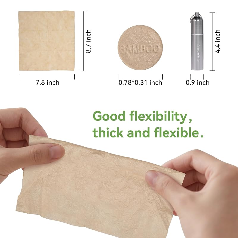Brown-100-Pack Compressed Bamboo Towel Tablets with Metal Case for Camping