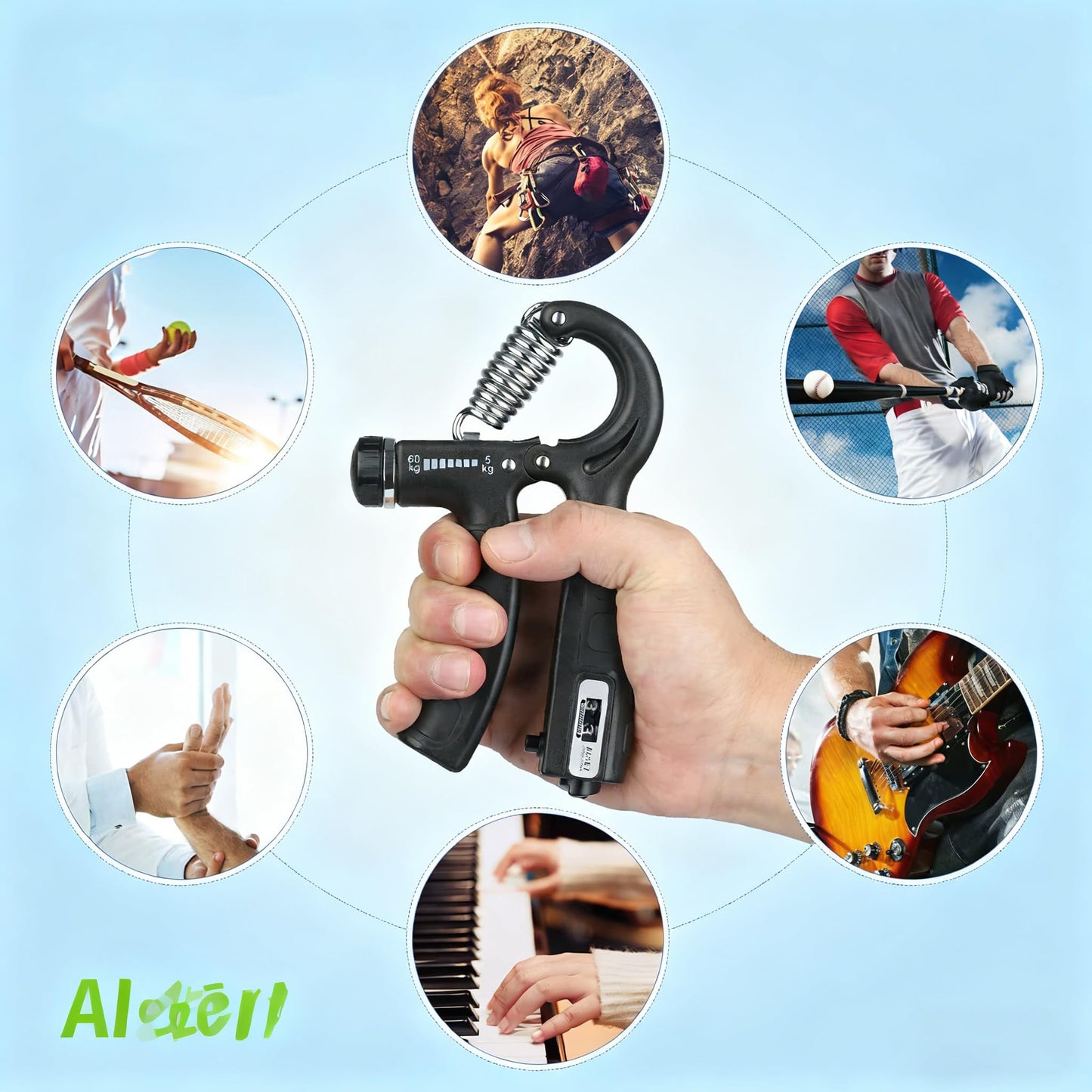 AgiliQ Grip Strength Trainer with Counter, Hand Grip Strengthener, Adjustable Resistance 11-132Lbs (5-60kg), Hand Grip Exerciser Strengthener Hand Exerciser for Muscle Building and Injury Recover (Black)