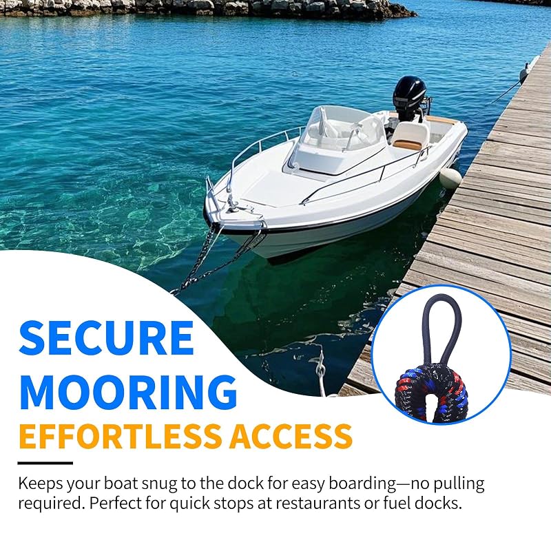 Bungee Dock Lines 4 ft 2-Pack – Heavy-Duty Boat Tie Downs, Black/Blue/Red with 1"–8.5" Adjustable Loops