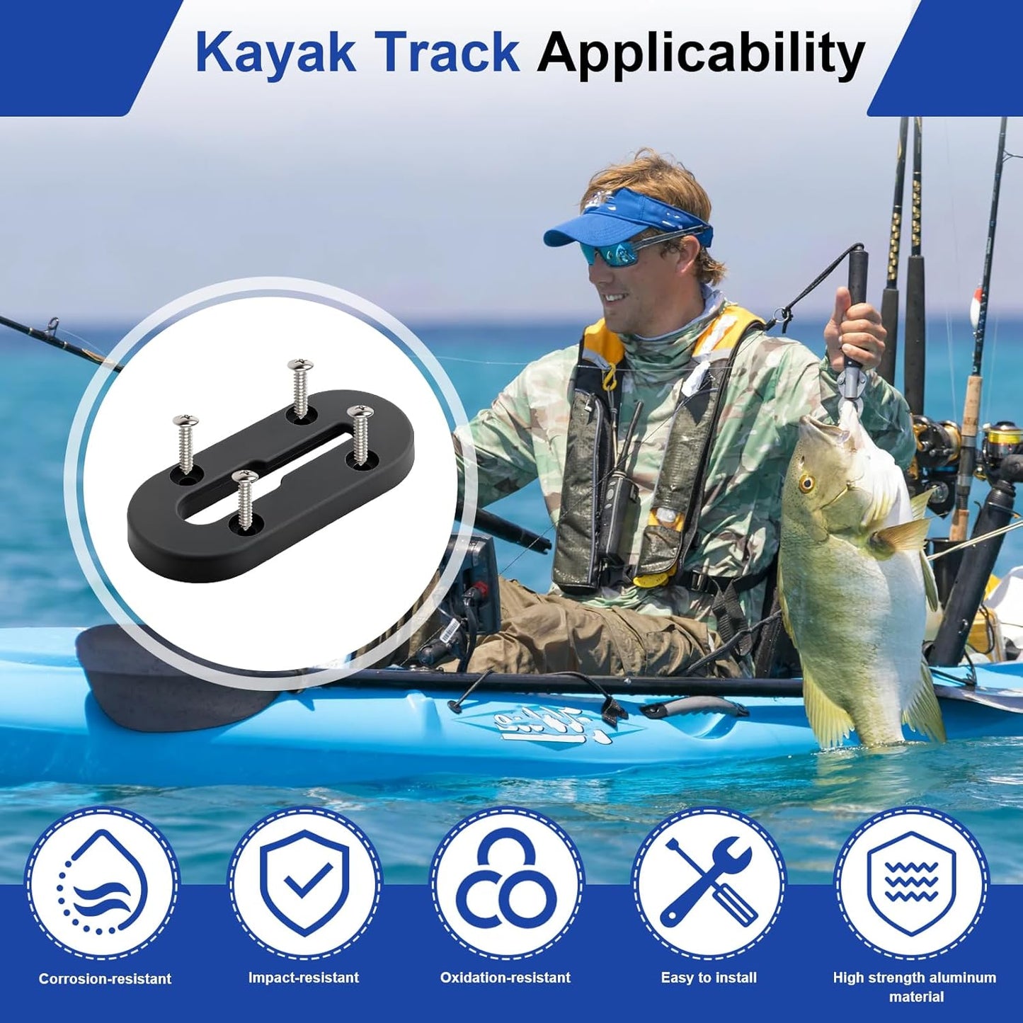 Kayak Track Mount, Kayak Rail Track Mount, Kayak Gear Track Accessories, Kayak Low Profile Track for Fishing Rod Holder, Cup Holder, Paddle Holders, Anchor Cleats (4 in, 4 Holes, 4 Pieces)