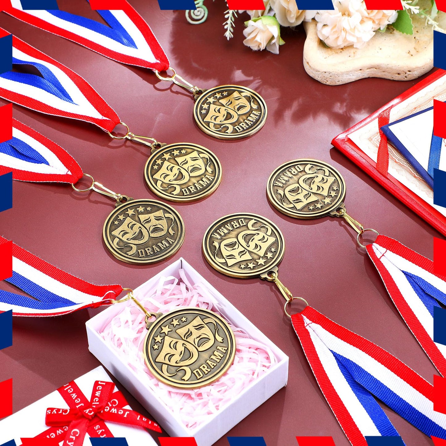 Quelay 30 Pcs 2'' Medals for Awards Winner Bulk with Neck Ribbons Metal Trophy Award Prize Gift for Kids Students Adults School Graduation Participation Competitions(Drama Oscars)