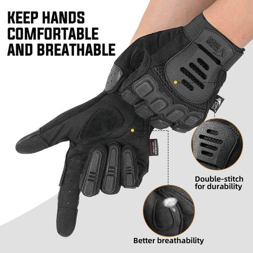 ZUNE LOTOO Tactical Gloves for Men, Touchscreen Motorcycle Gloves with Finger Impact Protection, Black Palm Padded Safety Work Gloves for Paintball Airsoft Range Tac Female Women(Large)