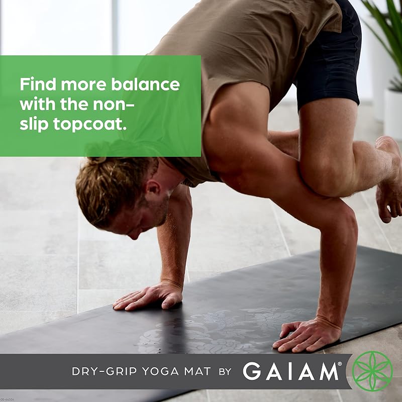 Gaiam Dry-Grip Yoga Mat 5mm Thick, XL Black