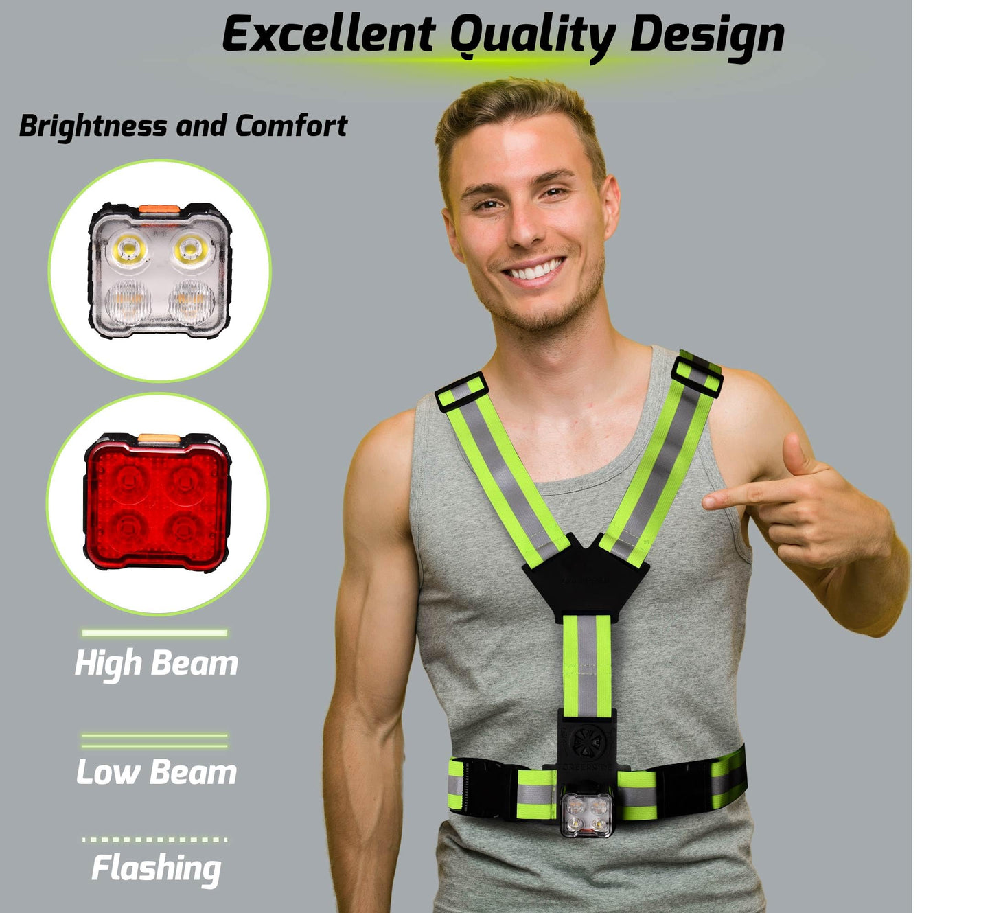 GREERRIDE Running Light Vest - Lighted Vest for Night Walking with Removable Rechargeable LEDs, Reflective Safety Gear for Men and Women to Provide High Visibility, Gift for Runners and Bikers