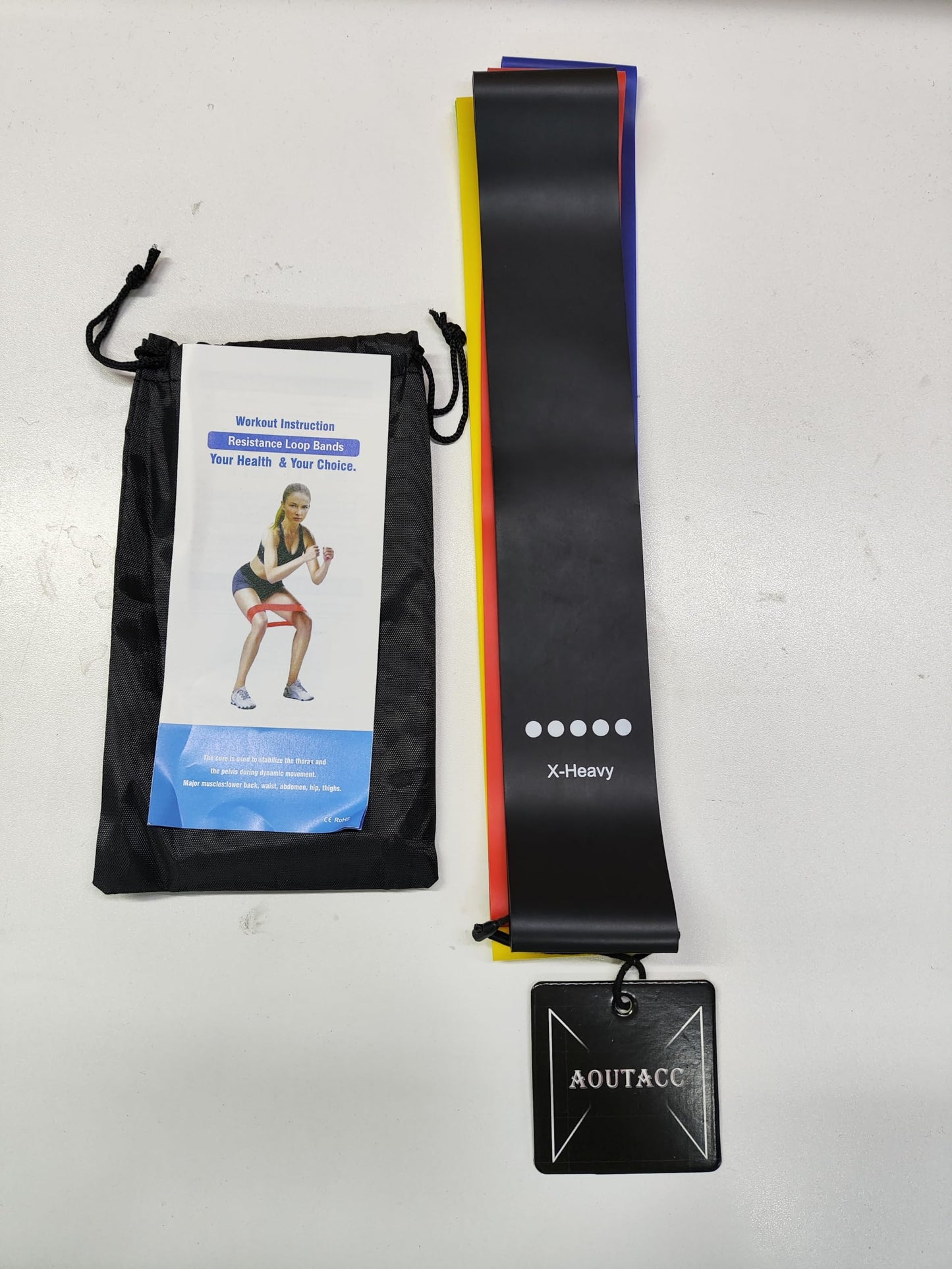 5 Pack Exercise Resistance Loop Band with Instruction Guide, Carry Bag,Full Body Workout Bands for Yoga,Home Fitness,Physical Therapy, Rehab, Stretching