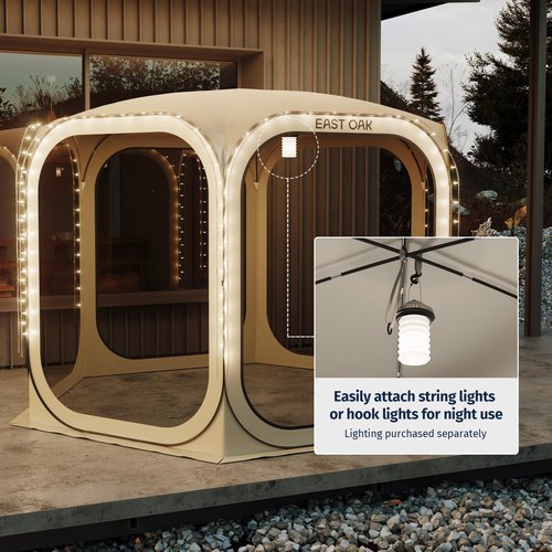 EAST OAK Screen House Tent Pop-Up, Portable Screen Room Canopy Instant Screen Tent 10 x 10 FT with Carry Bag for Patio, Backyard, Deck & Outdoor Activities, Beige