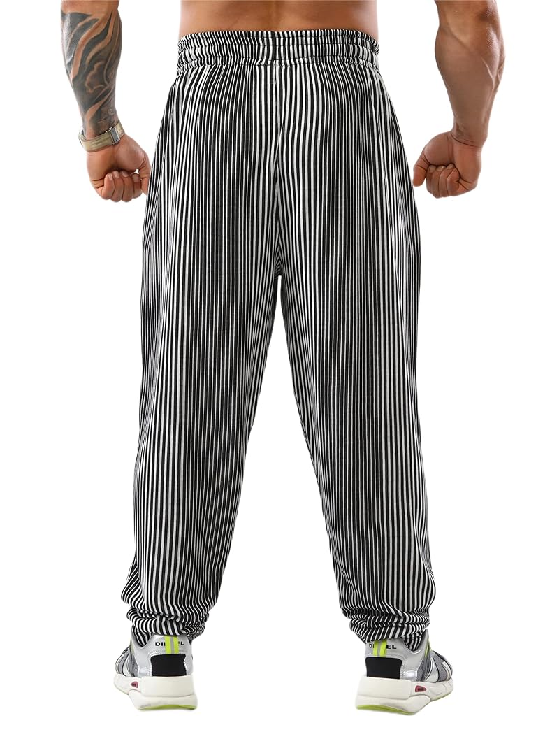Patterned Large Men's Baggy Sweatpants with Pockets - Loose Fit Gym Pants