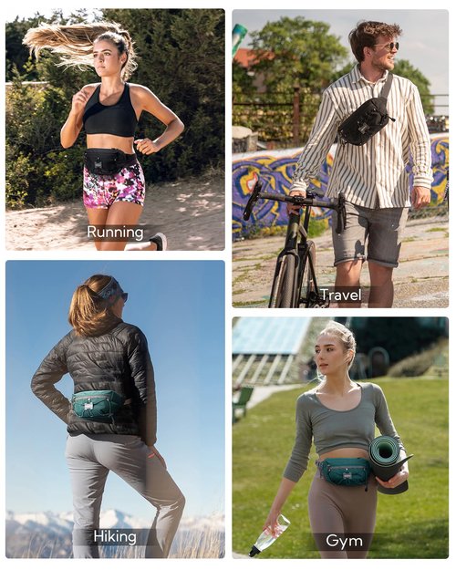 WATERFLY Lightweight Small Fanny Pack: 1.5L Mini Slim Crossbody Waist Belt Hip Bag with RFID Blocking, Anti-Theft & Water Resistant Pouch for Women Men Travel Hiking Running Walking EDC - Black
