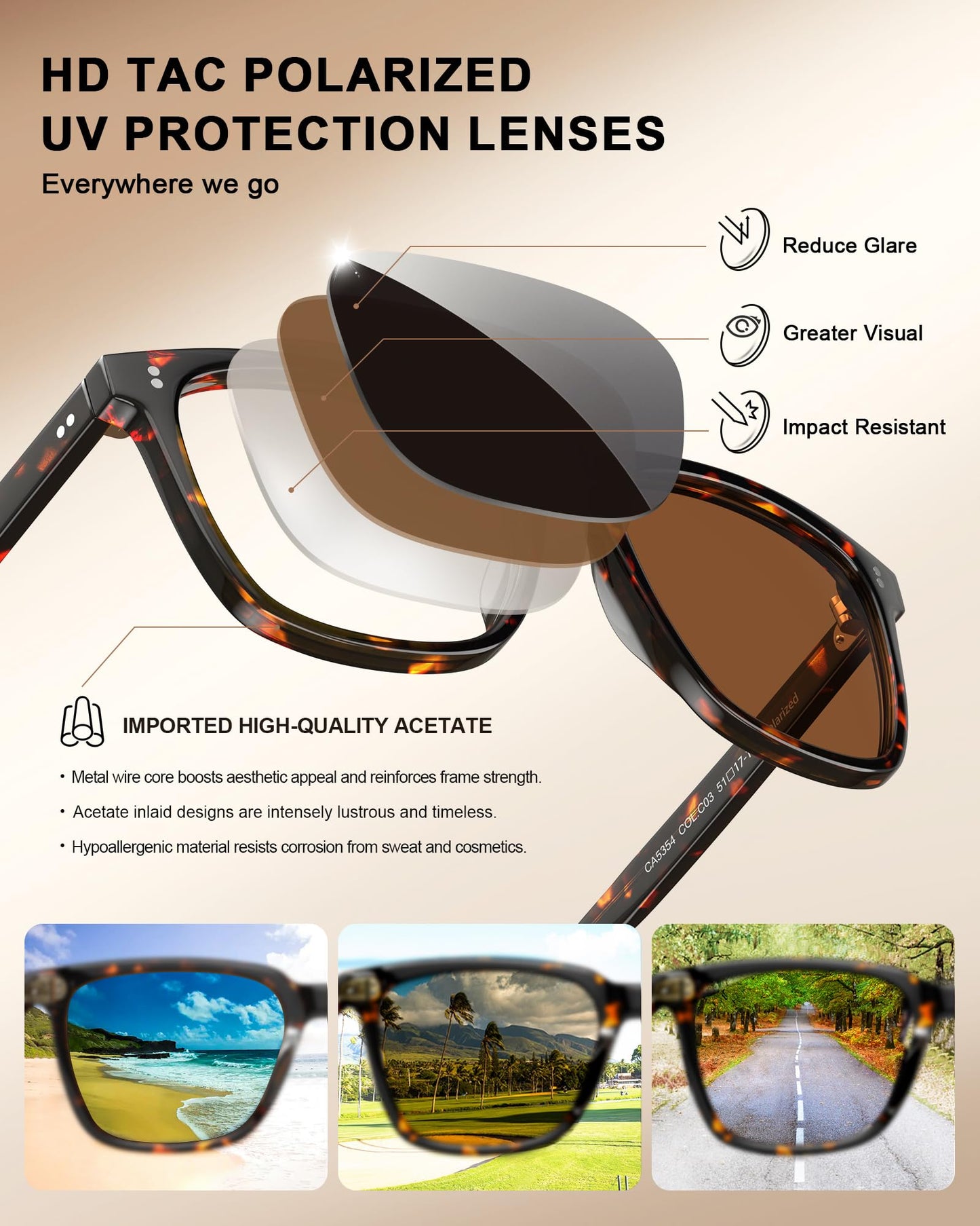 CARFIA Acetate Polarized Sunglasses for Women UV400 Protection CA5354
