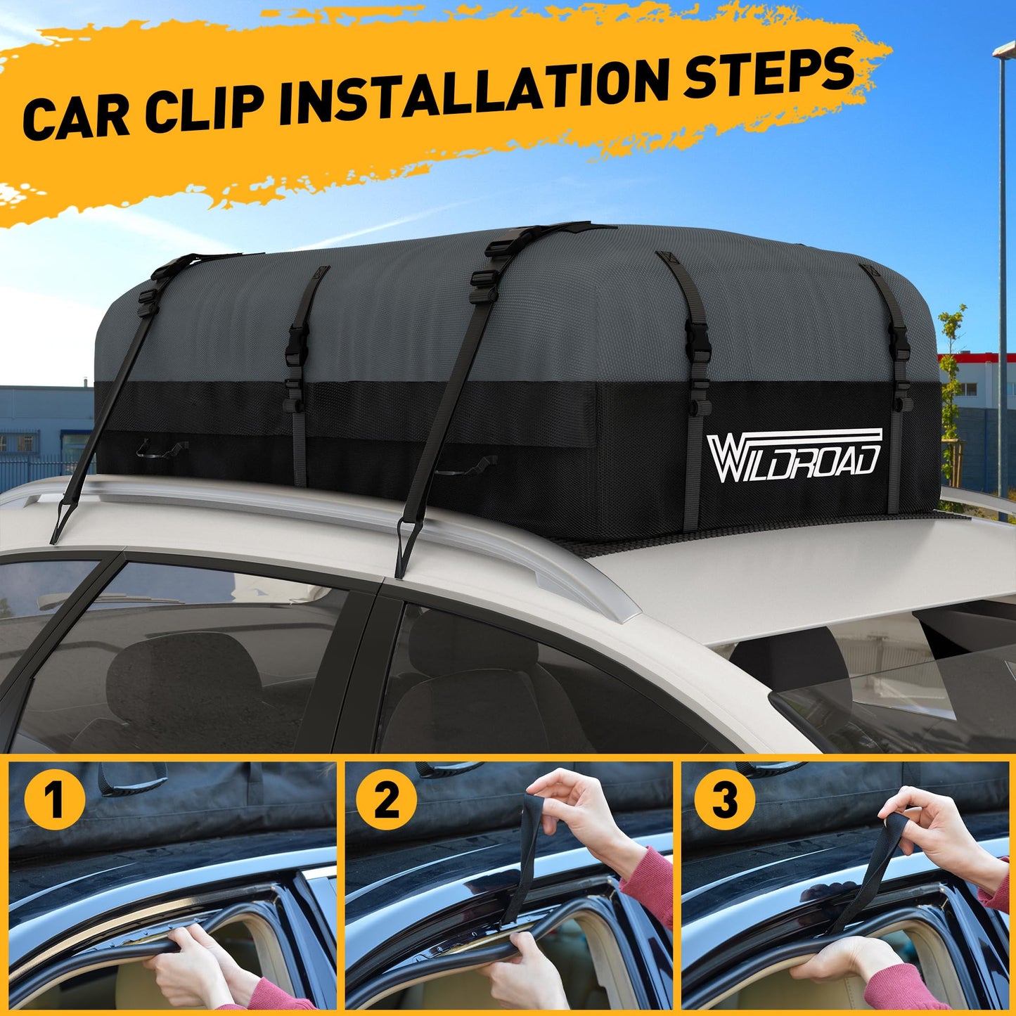WILDROAD Rooftop Cargo Carrier - 25 Cubic Feet, 600D Ultra Anti-Tear Fabric, Waterproof Car Roof Bag with Soft-Shell, Anti-Slip Mat and 6 Door Hooks - Fits Cars with/Without Racks