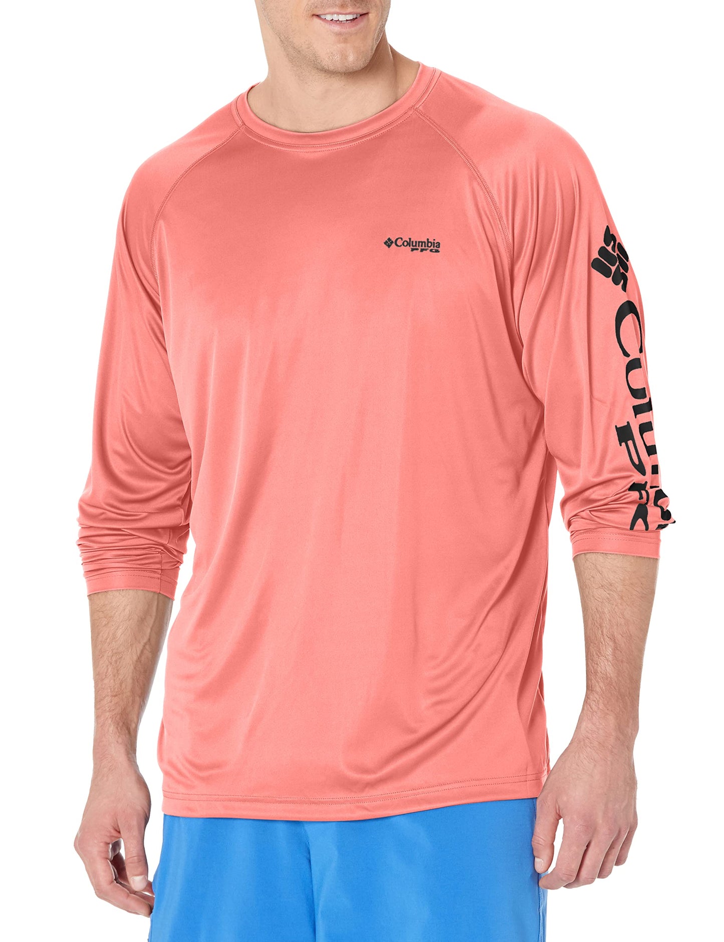 Columbia Men's Terminal Tackle Long Sleeve Fishing Shirt, Sorbet/Black Logo, X-Large
