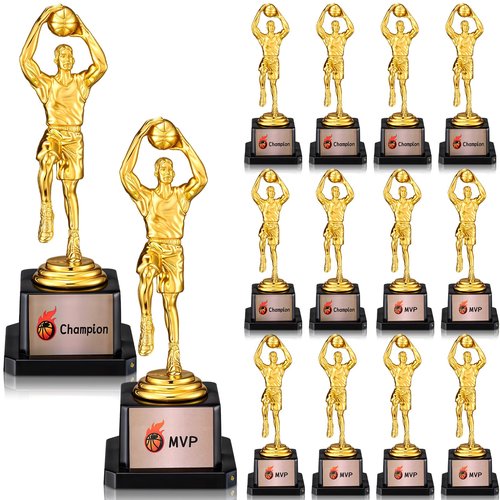 Silipull 12 Pack Basketball Trophy Award Kits 6.7 Inch Sports Award Medals with Stickers Sports Contest Trophies Bulk Plaques Team Prize Gift Trophies for Competition