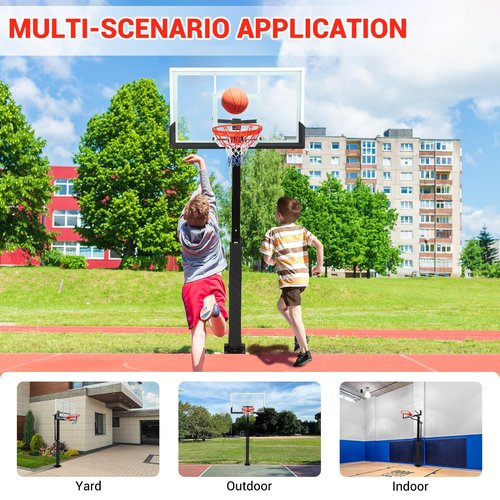 Outdoor In-Ground Basketball System, 55" Shatterproof Tempered Glass Backboard, 8-10ft Quick-Adjust Hoop, Heavy-Duty Stable Base for Driveway, Court, Backyard