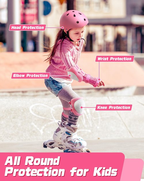 Kids Bike Helmet Set, Adjustable Helmet for Ages 3-10 Year Boys Girls, Pad Set with Knee and Elbow Pads for Bike, Roller, Skating, Scooter, Longboard and More Sports