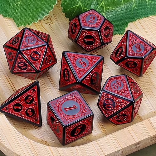 CiaraQ DND Polyhedral Dice Set for Dungeons and Dragons RPG MTG Role Playing Table Games-with 1 Dice Pouch (Red Engraved Dice)