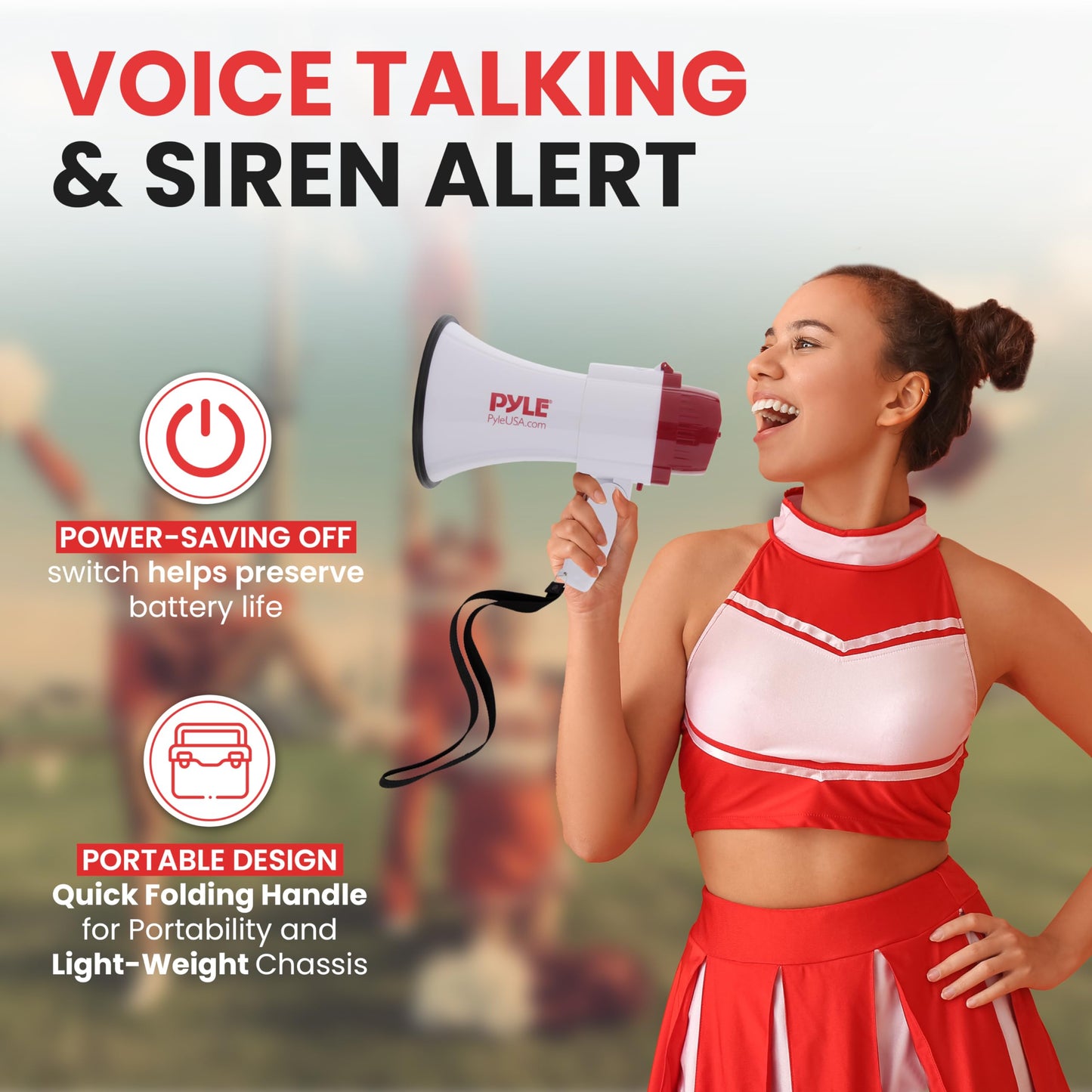 Pyle 30W Megaphone Bullhorn with 1200-Yard Range, Built-in Siren, Voice & Alarm Modes, Adjustable Volume Control, Ergonomic Pistol Grip, Foldable Handle - Ideal for Indoor/Outdoor Sports & Events
