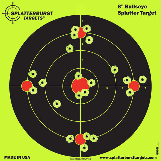 25 Pack - 8" Bullseye Splatter Target - Instantly See Your Shots Burst Bright Florescent Yellow Upon Impact!