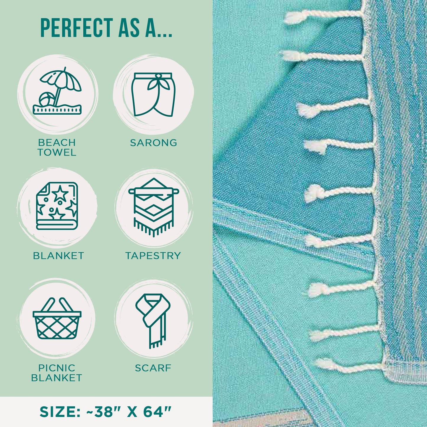 Sand Cloud Turkish Beach Towel - Sand Resistant - 100% Organic Turkish Cotton Yarn - Quick Dry Towel for Beach, Picnic Blanket or Throw - As Seen on Shark Tank - Waves