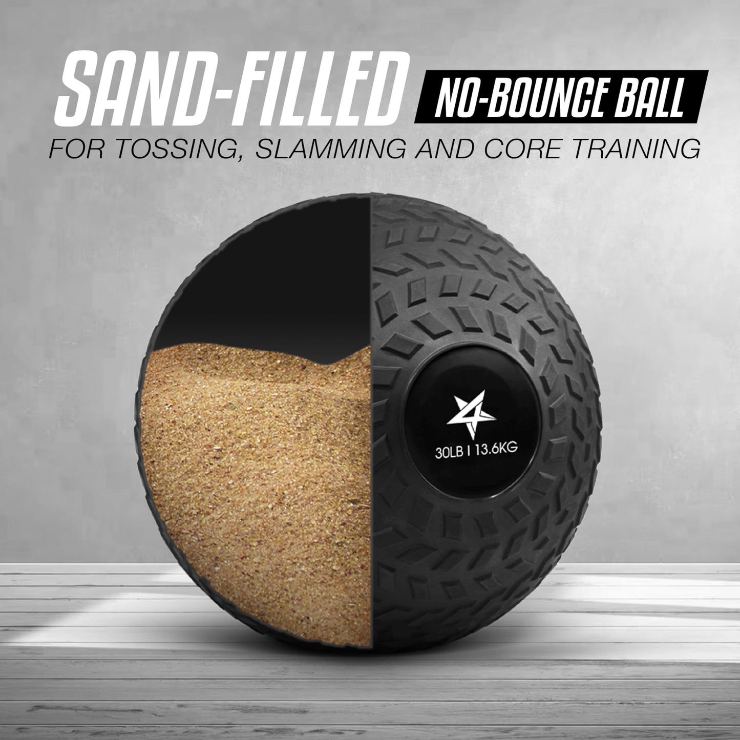 Yes4All Slam Balls, 10-40lb Weighted Ball Weight, Durable PVC Sand Filled Workout Dynamic Slam Ball for Strength Training, Tread, Black, 30lbs