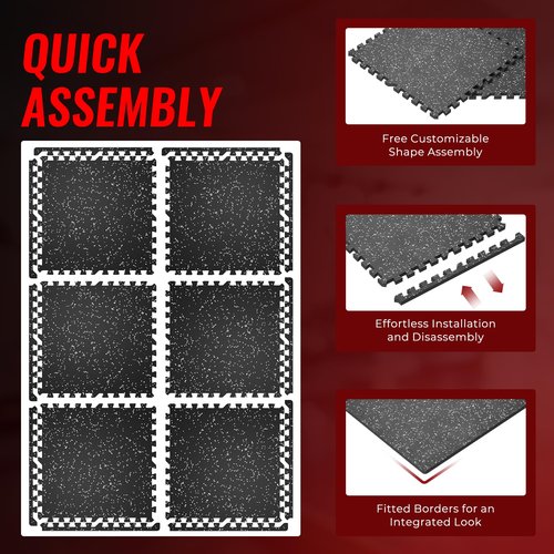 SUPERJARE 0.56'' Thick 6 Pcs 24 Sq Ft Rubber Top Exercise Equipment Mats, High Density EVA Foam Mats with Rubber Top, Interlocking Gym Flooring for Home Gym, Protective Workout Mat, Black/Grey