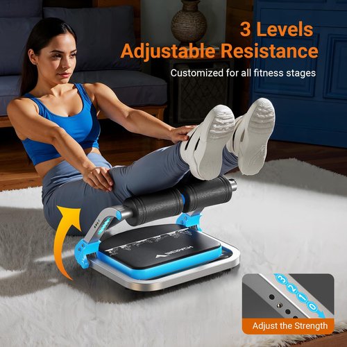 MERACH Ab Machine for Home Gym, Adjustable Ab Trainer with 3 Resistance Levels, Sit Up Exercise Equipment for Core Workout, Automatic Rebound Ab Crunch Machine, Ab Workout Equipment for Stomach(Blue)