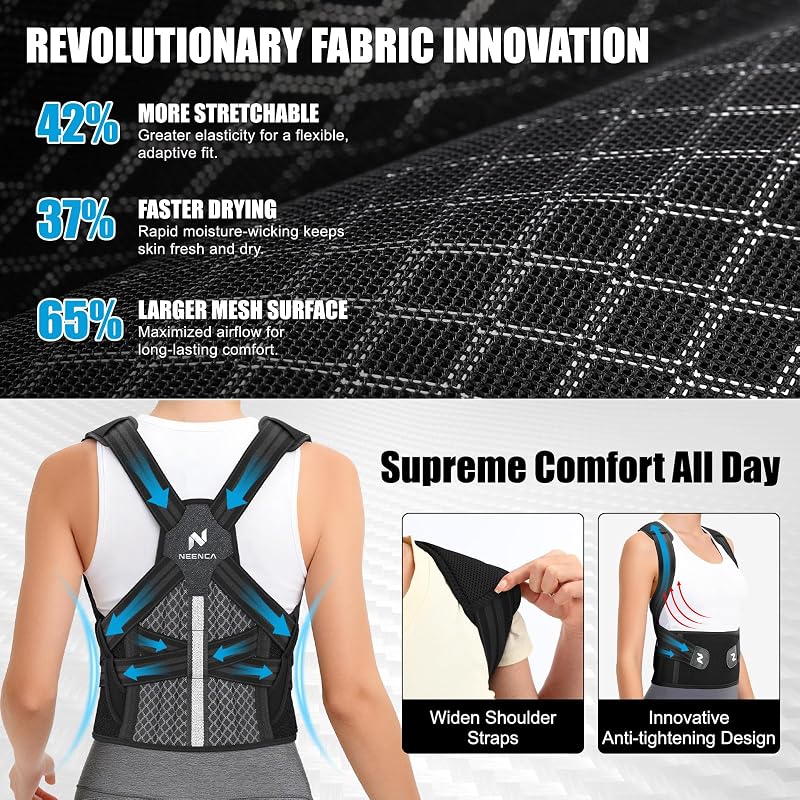 Posture Corrector for Men & Women with 2 Aluminum Spinal Rods – Medical Back Brace (Black, Large)