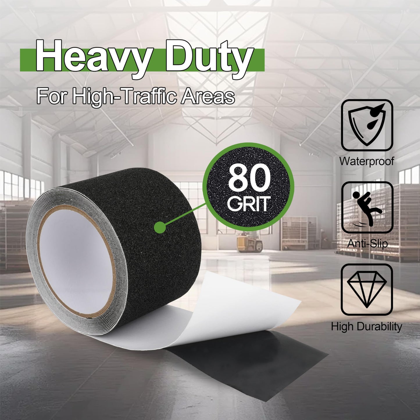 LLPT Grip Tape 3" x 36 Ft Ft Black Heavy Duty Anti Slip Tape for Stairs Waterproof Outdoor Indoor Non Slip Traction Strips for Stair Steps Boats Ramp Staircase Tread (ASB311)