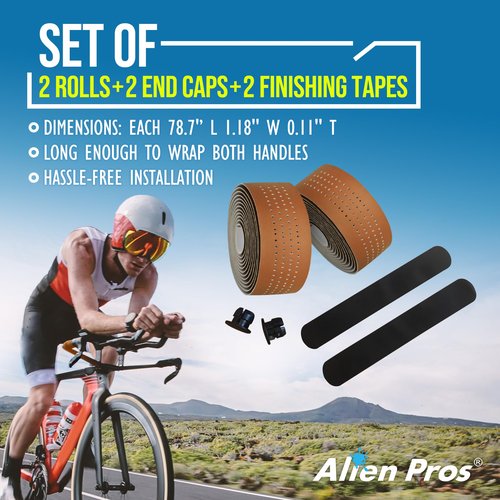 ALIEN PROS Bike Handlebar Tape Brown New Model EP+ (Set of 2) - Wrap Your Bike for an Awesome Comfortable Ride - Enhance Your Bike Grip with These EVA PU Plus Bicycle Handle bar Tape, Brown