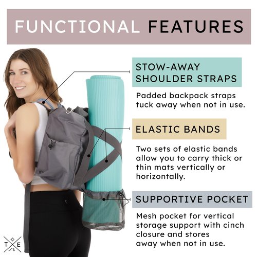 Premium Yoga Mat Bag with Convertible Backpack Straps, Multiple Pockets, and Secure Zipper Closure (1, Grey) Great for Pilates, the Gym, Travel