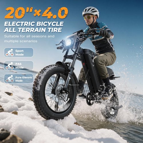 VARUN Electric Bike - Peak 1000W Ebike for Adults Up to 60Miles & 28MPH，48V 20.8Ah Battery, 20" Fat Tires, 7-Speed All-Terrain E-Bike with Suspension, LED Lights & Turn Signals - Dirt Bike Style