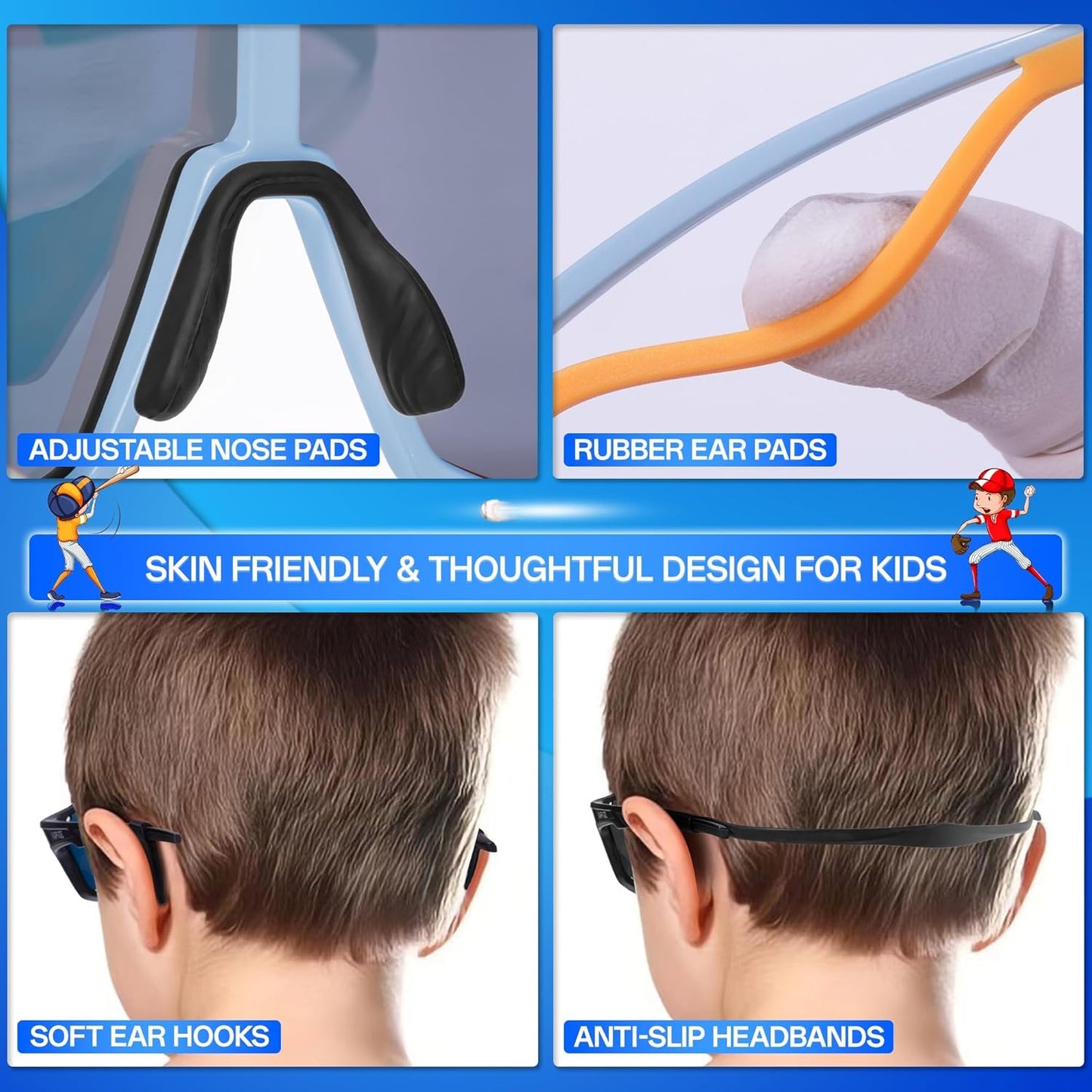 KAPVOE Kids Baseball Glasses Youth Polarized Sports Sunglasses Softball Cycling Running Shades Boys Girls Age 3-14 - K9033