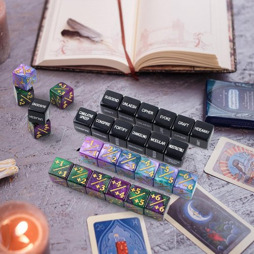 48 Pieces Abilities Keywords Counter Dice,MTG Life Counter 1/+1,Creature Stats Buff Tokens Dice,MTG Dice Set for MTG, TCG, Card Games Accessories