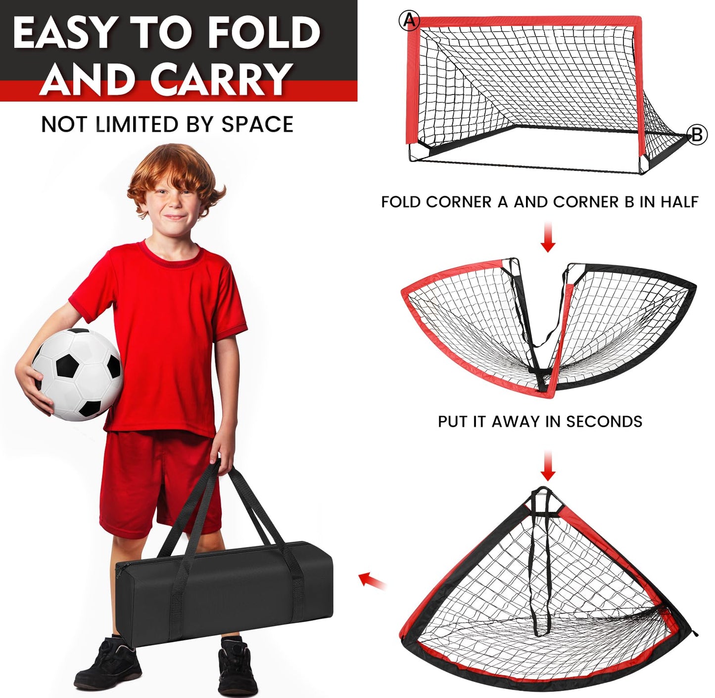 EVERRUSH 6' x 4' Soccer Goals Nets for Backyard Beach Pop Up Soccer Training Equipment Net Portable Goal Set with Ball, and Cones, Youth Outdoor Sports Games Football Goal with Carry Bag