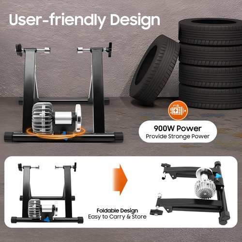 Xuwaw Fluid Bike Trainer - Heavy-Duty 330lbs Capacity Indoor Cycling Trainer for 26"-29"/700C Wheels, 5-Level Silent Resistance, Foldable w/Quick Release & Wheel Riser Block (Triangular Stable Base)