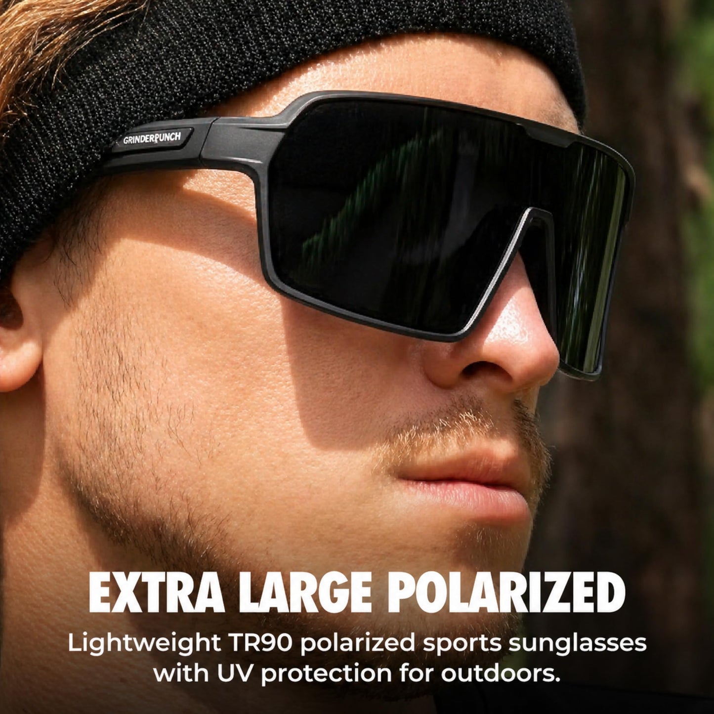 grinderPUNCH Polarized Sport Sunglasses for Men and Women, Lightweight Sun Glasses with UV Protection for Baseball Picketball Snow Hiking Cycling Running Fishing (Black)