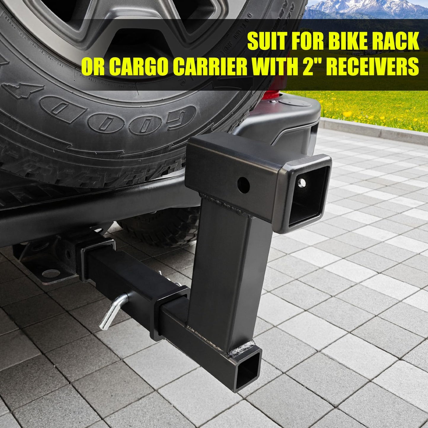 KAIRAY Trailer Receiver Hitch Riser Extender Adapter 10" Drop/Riser, 8" and 10" Extension Length, 2" Shank, 7500lbs Towing Capacity, Matte Black