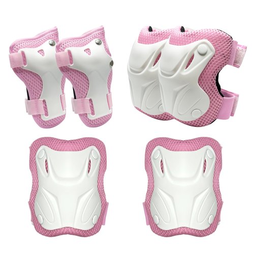 ENHERWE Girls Kids Protective Gear Set,Include Knee Pads,Wrist Guards and Elbow Pads,Children Protective Gear Set for Skating Cycling Bike Rollerblading Scooter,Pink and Size M