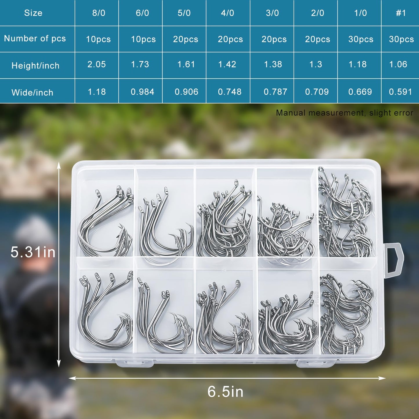 150PCS Circle Hooks, Strong High Carbon Steel Fresh and Saltwater Fishing Hooks, Variety of Different Sizes Circle Hook - Size:#1 1/0 2/0 3/0 4/0 5/0 6/0 8/0