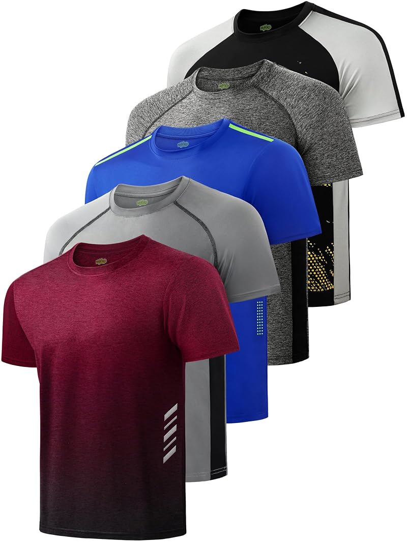 5 Pack Boys Athletic T-Shirts Dry Fit – Quick-Dry Active Tees with Variation: Black, Gray, Navy, Maroon, Mixed