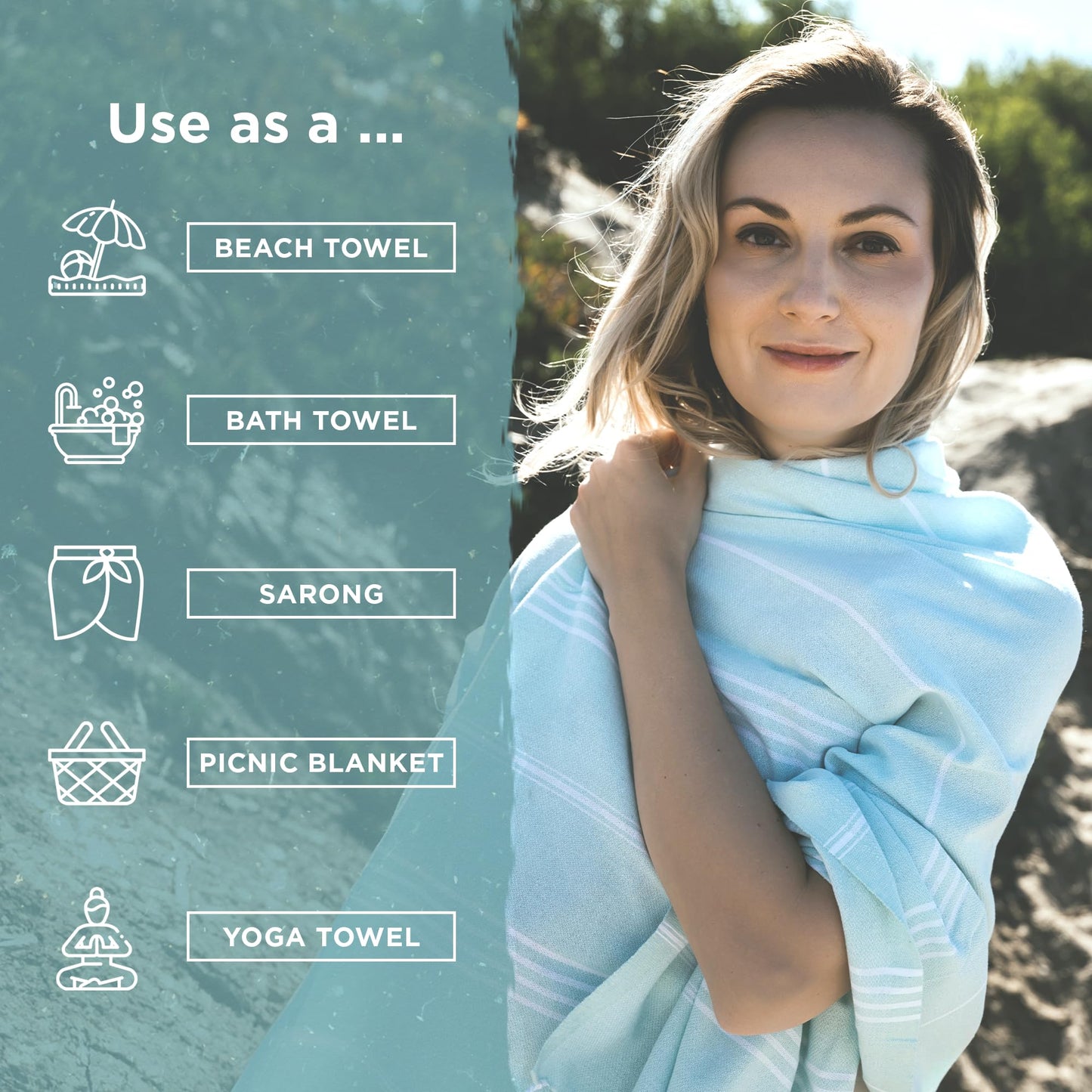 Cape Comforts Large Turkish Beach Towel, Striped Kelly Green & Pistachio - 37'' x 67'' - Super Soft & Lightweight - Quick Dry Sand Free Travel Towels for Beach or Bath - Gifts