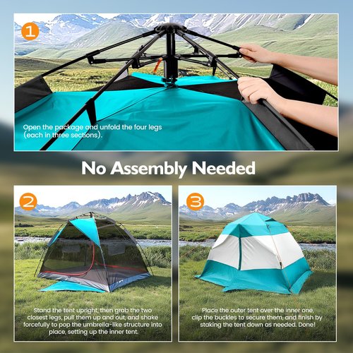 MOJEST Camping Tent 2 Person, Waterproof & Blackout Double Layer Pop Up Outdoor Tent for Park, Picnic, Travel, Portable and Easy Setup, Lake Mist