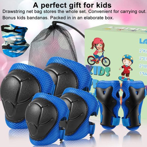 LANNEY Kids Knee Pads and Elbow Pads Set for 3-13 Years, Kids Toddler 3 in 1 Protective Gear Set with Wrist Guards for Skateboard, Scooter, Cycling, Riding Sports, Gift for Youth Boys Girls