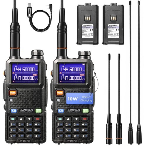 BAOFENG UV-5RM Plus 10W Dual Band Ham Radio Handheld, NOAA FM Airband Receiver, Long Range Two Way Radio with 8" & 15" ANT, Programming Cable, 2500mAh Battery USB-C Port, Chirp Compatible, 2 Packs